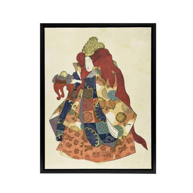 "Artery8 Sea God Riujin Japanese Kabuki Actor Kuniyoshi Framed Canvas Wall Art in Brown - Size: W12"" x H16""" - image 1