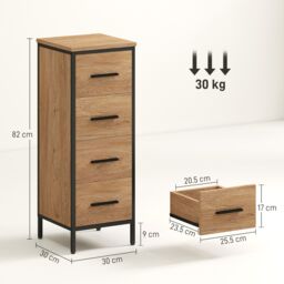 HOMCOM Narrow Bathroom Storage Cabinet with 4 Drawers for Small Spaces, Oak in Light Oak - thumbnail 3