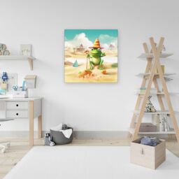 Warren Reed - Designer Happy Frog On A Beach Holiday Canvas in Yellow - Size: w10 inch x h10 inch - thumbnail 3