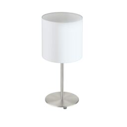 Loops Table Desk Lamp Colour Satin Nickel Steel Shade White Fabric Bulb E27 1x60W in Metallics