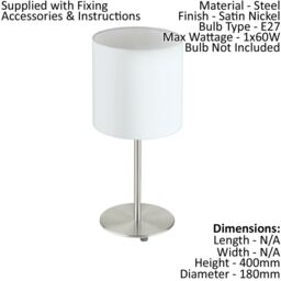 Loops Table Desk Lamp Colour Satin Nickel Steel Shade White Fabric Bulb E27 1x60W in Metallics - thumbnail 2