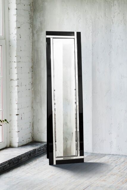 MirrorOutlet 'Aston' Black All Glass Venetian Full Length Cheval Mirror 150 x 40 CM - image 1