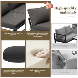 Direct Wicker Outdoor Garden Furniture Set (2 Double Sofas + 1 Ottoman) in Dark Grey - Size: 4 Person - thumbnail 4