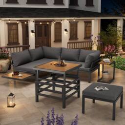 Direct Wicker Outdoor Garden Furniture Set (2 Double Sofas + 1 Ottoman) in Dark Grey - Size: 4 Person - thumbnail 2