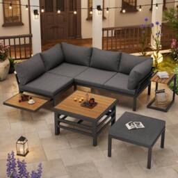 Direct Wicker Outdoor Garden Furniture Set (2 Double Sofas + 1 Ottoman) in Dark Grey - Size: 4 Person - thumbnail 1