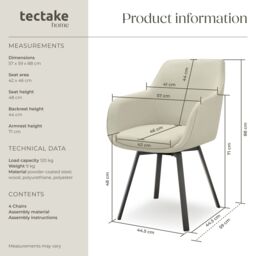 tectake Dining Chair Alicon Set Of 4 - Greige in Beige - Size: 4 Pack - thumbnail 6
