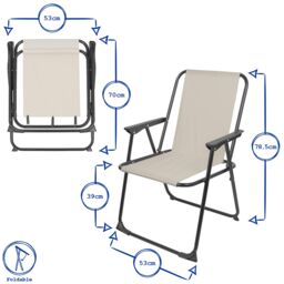Harbour Housewares 6x Folding Metal Beach Chairs - Portable Canvas Garden Beach Chairs in Grey - thumbnail 3