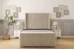 "Sloomy Hargrave Plush Bed Frame With 50"" Upholstered Wingback Headboard in Cream - Size: Single"