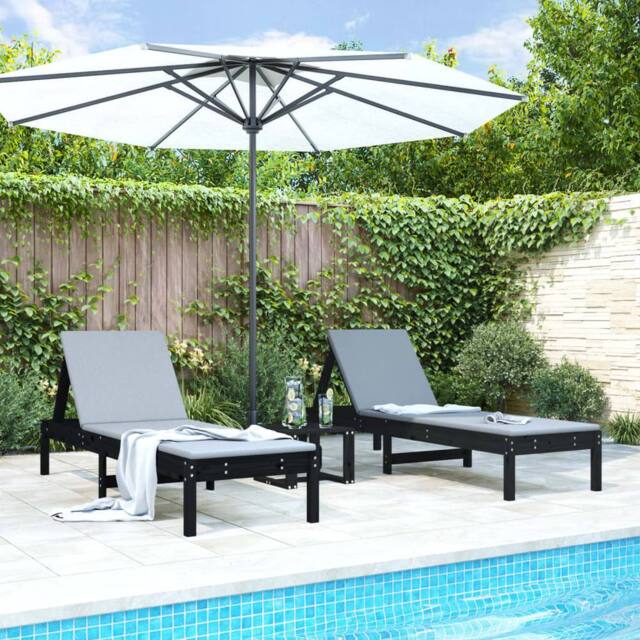 Berkfield Home Sun Loungers 2 pcs Black 199.5x60x74 cm Solid Wood Pine - image 1