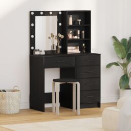 Berkfield Home 2 Piece Dressing Table Set with LED Black Engineered Wood
