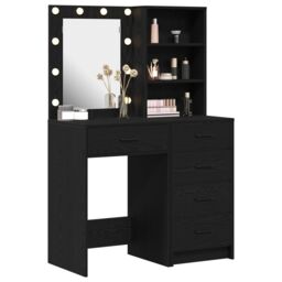 Berkfield Home 2 Piece Dressing Table Set with LED Black Engineered Wood - thumbnail 3