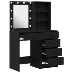 Berkfield Home 2 Piece Dressing Table Set with LED Black Engineered Wood - thumbnail 6