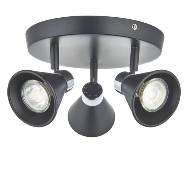 First Choice Lighting Burton - Matt Black & Chrome Detail 3 Way Adjustable Ceiling Spotlight - image 1