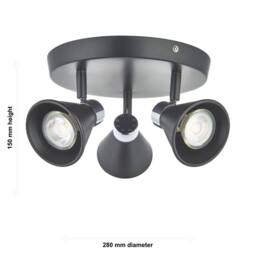 First Choice Lighting Burton - Matt Black & Chrome Detail 3 Way Adjustable Ceiling Spotlight - thumbnail 9