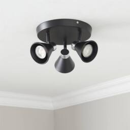 First Choice Lighting Burton - Matt Black & Chrome Detail 3 Way Adjustable Ceiling Spotlight - thumbnail 7