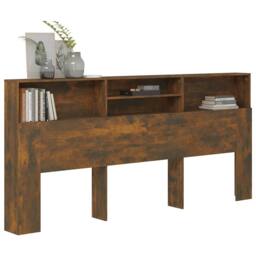 Berkfield Home Headboard Cabinet Smoked Oak 220x19x103.5 cm in Brown - thumbnail 6