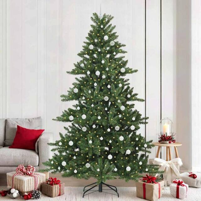 Berkfield Home Artificial Hinged Christmas Tree with 300 LEDs 240 cm PVC in Green - image 1