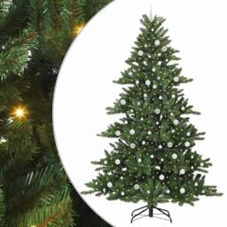 Berkfield Home Artificial Hinged Christmas Tree with 300 LEDs 240 cm PVC in Green - thumbnail 2