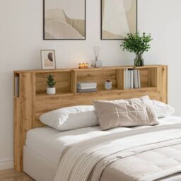 Berkfield Home Headboard Cabinet Artisian Oak 200x18.5x102.5 cm Engineered Wood in Brown - thumbnail 3