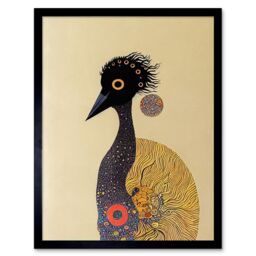 "Artery8 Wall Art Print Surreal Abstract Ostrich Emu Klimt Style Painting Art Framed in Black - Size: W12"" x H16""" - thumbnail 1