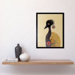 "Artery8 Wall Art Print Surreal Abstract Ostrich Emu Klimt Style Painting Art Framed in Black - Size: W12"" x H16""" - thumbnail 2