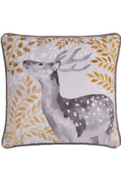 Dreams & Drapes 'Forest Animals' Deer Print Velvet Filled Cushion in Grey - Size: 43 cm x 43 cm - thumbnail 2
