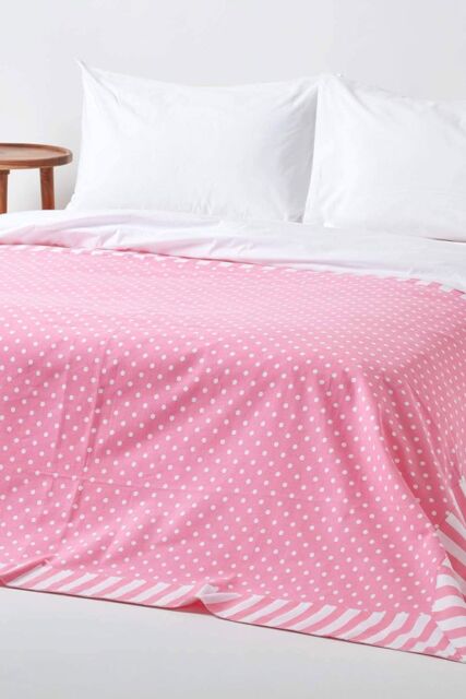 Homescapes Cotton Polka Dots & Stripes Sofa Throw in Pink - Size: 150 cm x 200 cm - image 1
