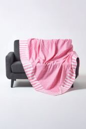 Homescapes Cotton Polka Dots & Stripes Sofa Throw in Pink - Size: 150 cm x 200 cm - thumbnail 2