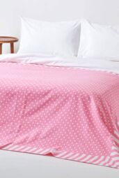 Homescapes Cotton Polka Dots & Stripes Sofa Throw in Pink - Size: 150 cm x 200 cm