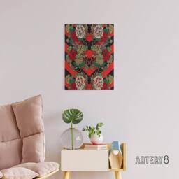 "Artery8 Japanese Red Fan Floral Pattern Audsley Vintage Canvas Wall Art - Size: W24"" x H32""" - thumbnail 3