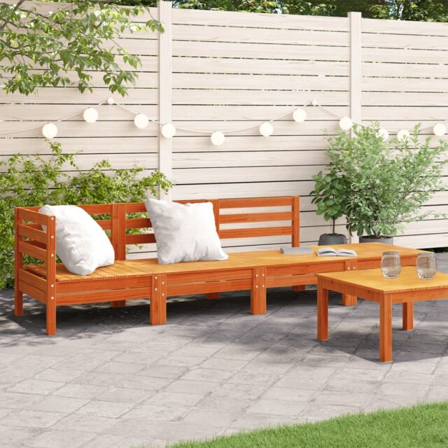 Berkfield Home Garden Sofa 4-Seater Wax Brown Solid Wood Pine - image 1