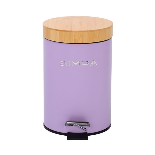 simpa 3L Soft-Closing Pedal Dustbin with Bamboo Lid in Lilac - image 1