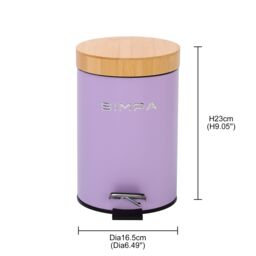 simpa 3L Soft-Closing Pedal Dustbin with Bamboo Lid in Lilac - thumbnail 5