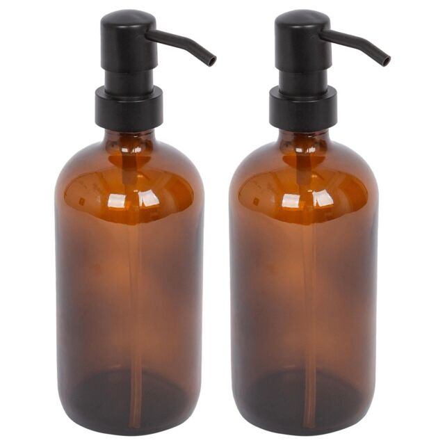 Harbour Housewares 500ml Glass Soap Dispensers - 2x Refillable Hand Wash Bottle with Pump in Amber - image 1