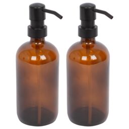 Harbour Housewares 500ml Glass Soap Dispensers - 2x Refillable Hand Wash Bottle with Pump in Amber - thumbnail 1