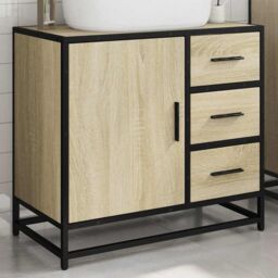 Berkfield Home Bathroom Sink Cabinet Sonoma Oak 65x33x60 cm Engineered Wood in Brown - Size: 65 x 33 x 60 cm - thumbnail 4