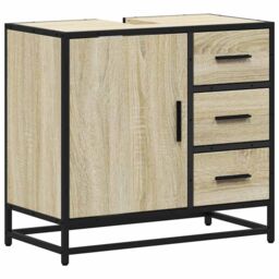 Berkfield Home Bathroom Sink Cabinet Sonoma Oak 65x33x60 cm Engineered Wood in Brown - Size: 65 x 33 x 60 cm - thumbnail 2