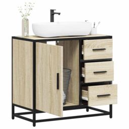 Berkfield Home Bathroom Sink Cabinet Sonoma Oak 65x33x60 cm Engineered Wood in Brown - Size: 65 x 33 x 60 cm - thumbnail 1