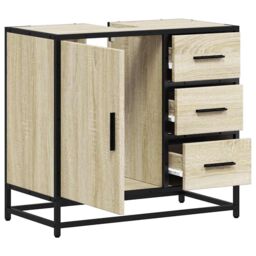 Berkfield Home Bathroom Sink Cabinet Sonoma Oak 65x33x60 cm Engineered Wood in Brown - Size: 65 x 33 x 60 cm - thumbnail 6