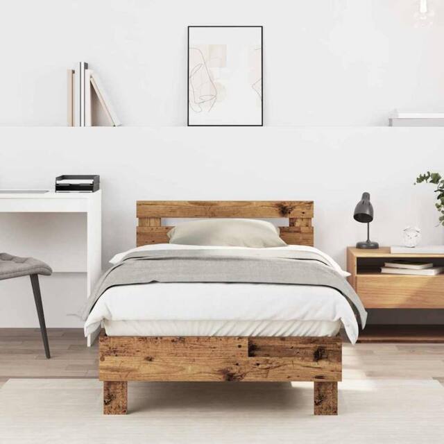 Berkfield Home Old Wood Bed Frame 90x190 cm - Made from Engineered Wood in Brown - image 1