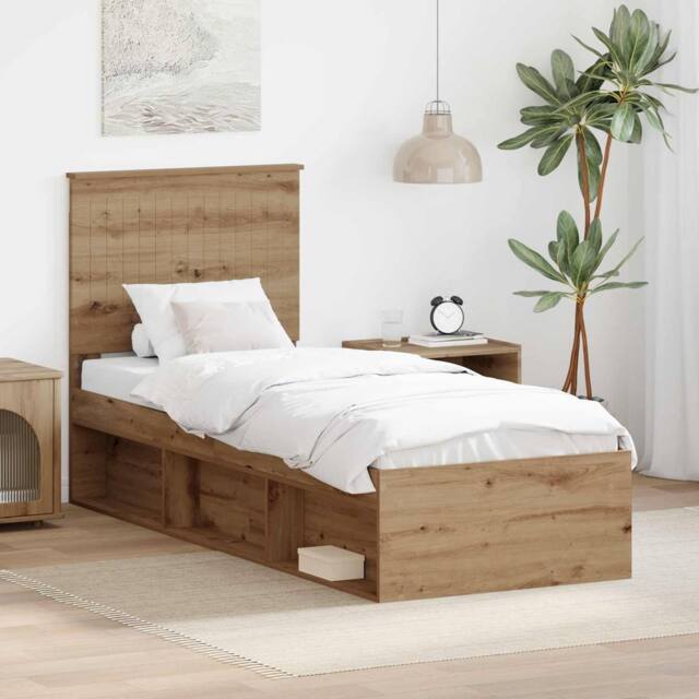 Berkfield Home Bed Frame Artisian Oak 75 x 190 cm Solid Pine Wood in Brown - image 1