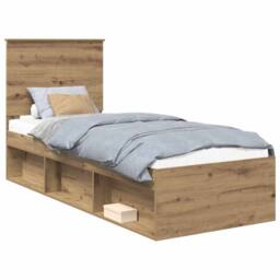 Berkfield Home Bed Frame Artisian Oak 75 x 190 cm Solid Pine Wood in Brown - thumbnail 2