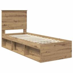 Berkfield Home Bed Frame Artisian Oak 75 x 190 cm Solid Pine Wood in Brown - thumbnail 4