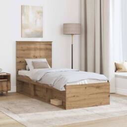 Berkfield Home Bed Frame Artisian Oak 75 x 190 cm Solid Pine Wood in Brown - thumbnail 3