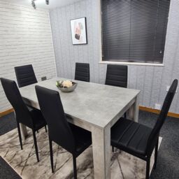 KOSY KOALA Stone Grey Effect Wooden Dining Table Set With 6 Black Chairs Dining Room Furniture in Brown - thumbnail 3