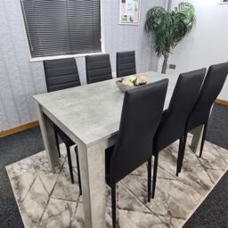 KOSY KOALA Stone Grey Effect Wooden Dining Table Set With 6 Black Chairs Dining Room Furniture in Brown - thumbnail 7