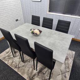 KOSY KOALA Stone Grey Effect Wooden Dining Table Set With 6 Black Chairs Dining Room Furniture in Brown - thumbnail 2