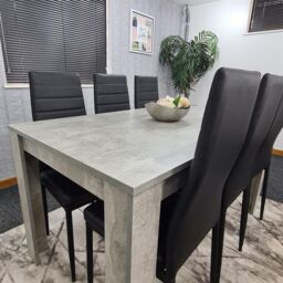 KOSY KOALA Stone Grey Effect Wooden Dining Table Set With 6 Black Chairs Dining Room Furniture in Brown - thumbnail 8
