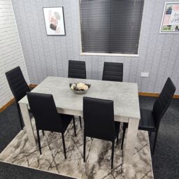 KOSY KOALA Stone Grey Effect Wooden Dining Table Set With 6 Black Chairs Dining Room Furniture in Brown - thumbnail 1