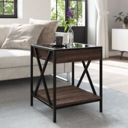 Berkfield Home Coffee Table with Infinity LED Brown Oak 40x40x49 cm - Size: 40 x 40 x 49 cm - thumbnail 4